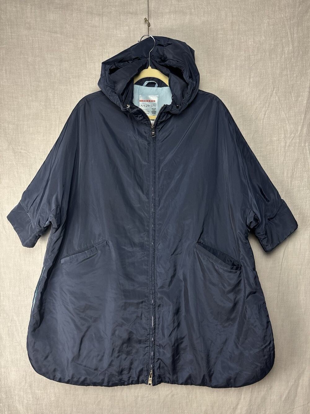 WOMENS PRADA Blue LONG NYLON PARKA HOODED SZ S/M 38 JACKET COAT PUFFY ART 29Y371